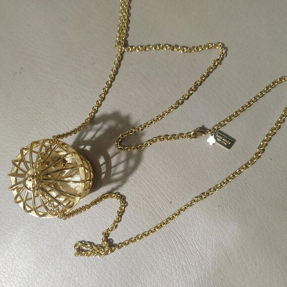 Kate Spade Gold Tone Birdcage Pendant Necklace Chain 32 Inch Drop Length - Picture 6 of 10